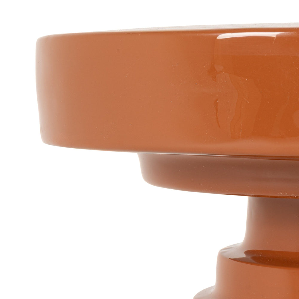 Rowena Interiors Round Lacquered Metal Hourglass Accent Table Sculptural Terracotta Gloss Finish EC2289