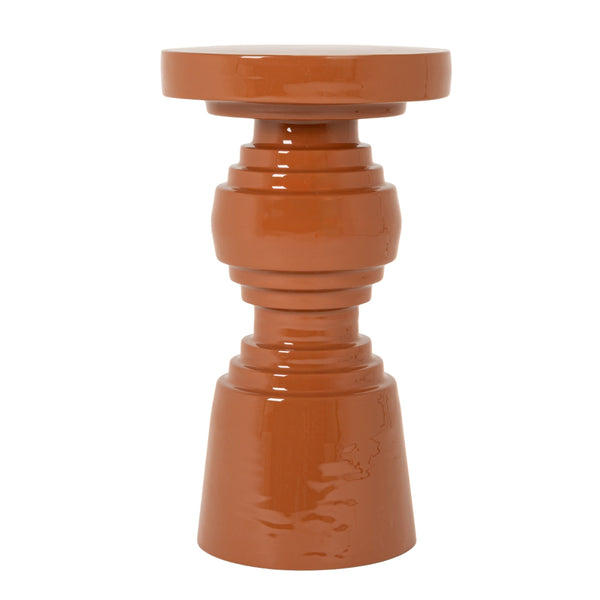 Rowena Interiors Round Lacquered Metal Hourglass Accent Table Sculptural Terracotta Gloss Finish EC2289