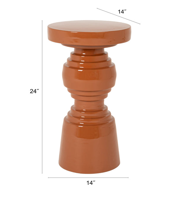 Rowena Interiors Round Lacquered Metal Hourglass Accent Table Sculptural Terracotta Gloss Finish EC2289