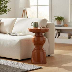 Rowena Interiors Round Lacquered Metal Hourglass Accent Table Sculptural Terracotta Gloss Finish EC2289