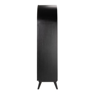Rowena Interiors Arched Mango Wood Curio Cabinet Matte Black Glass Display Doors Brass Knobs Living Room EC2290