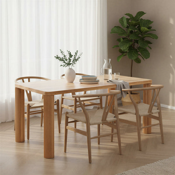 Rowena Interiors Rectangular Solid Mango Wood Dining Table with Fluted Legs Seats Six in Style EC2291