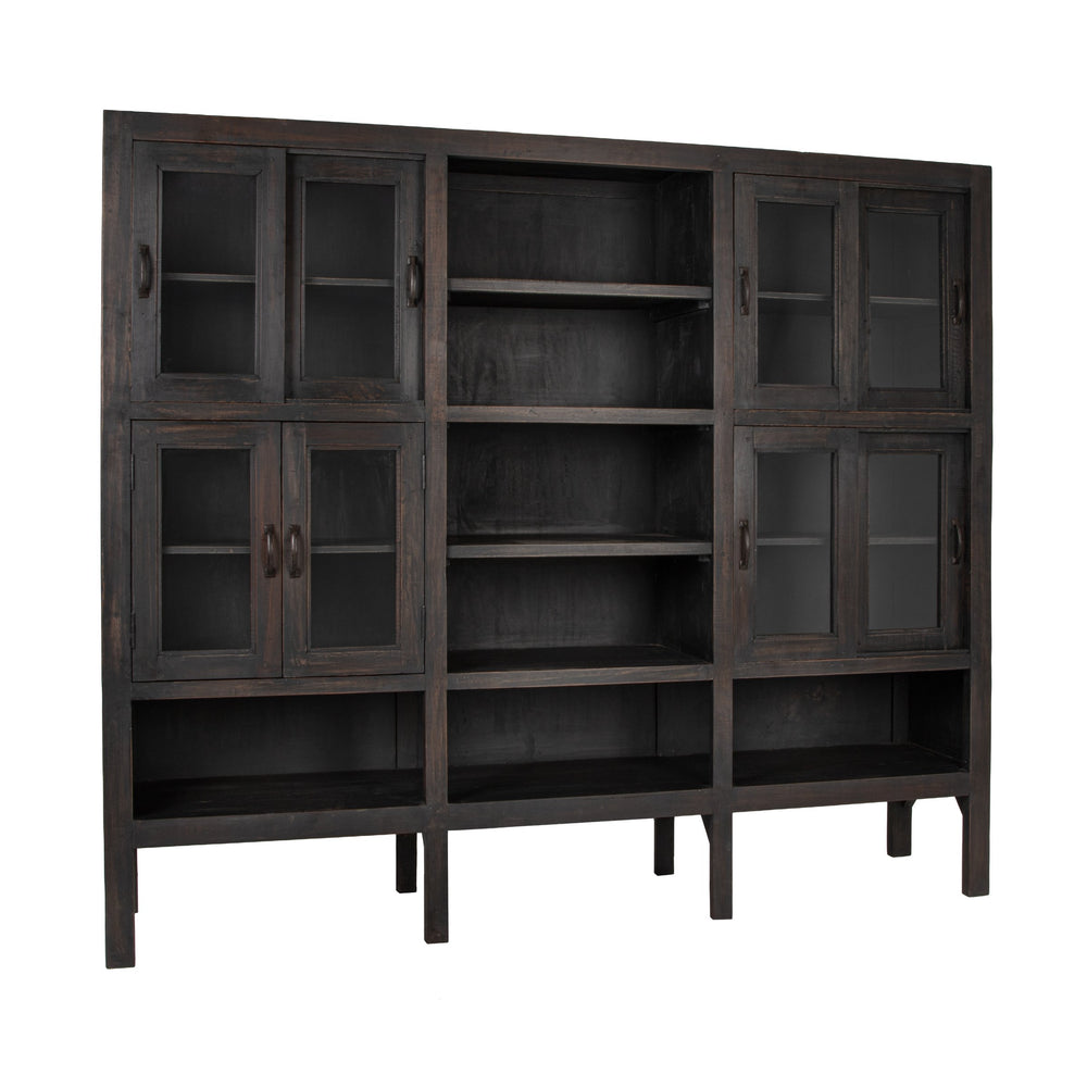 Rowena Interiors Reclaimed Wood Sliding Glass Door Cabinet Tall Narrow Storage for Living Room Loft EC2292