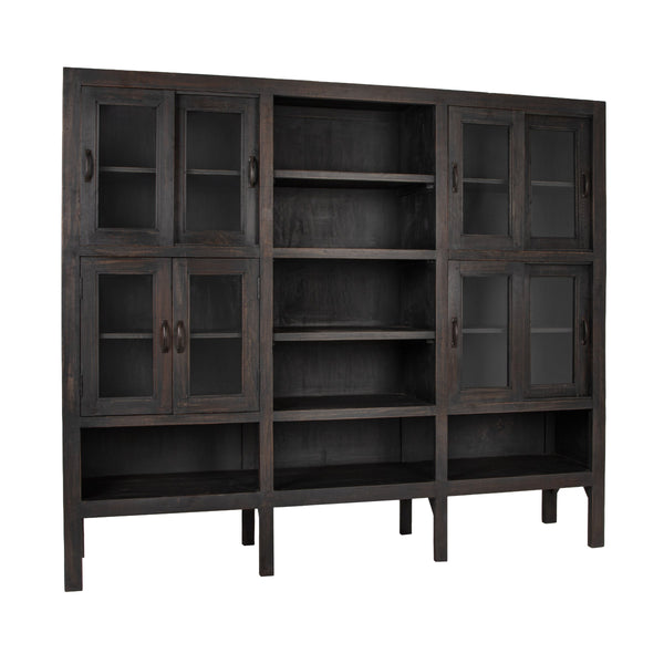 Rowena Interiors Reclaimed Wood Sliding Glass Door Cabinet Tall Narrow Storage for Living Room Loft EC2292