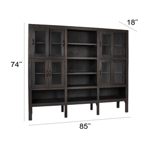 Rowena Interiors Reclaimed Wood Sliding Glass Door Cabinet Tall Narrow Storage for Living Room Loft EC2292