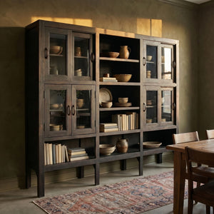 Rowena Interiors Reclaimed Wood Sliding Glass Door Cabinet Tall Narrow Storage for Living Room Loft EC2292