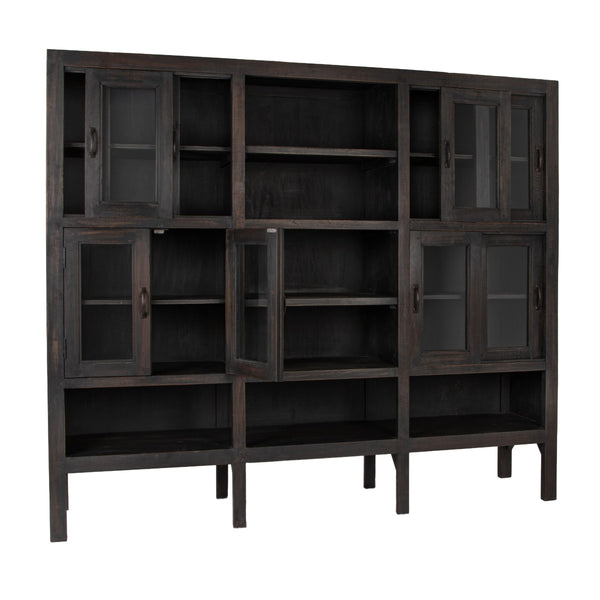 Rowena Interiors Reclaimed Wood Sliding Glass Door Cabinet Tall Narrow Storage for Living Room Loft EC2292