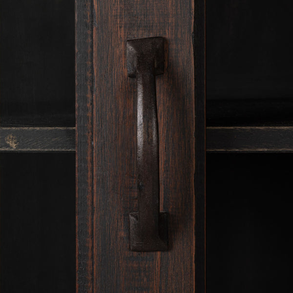 Rowena Interiors Reclaimed Wood Sliding Glass Door Cabinet Tall Narrow Storage for Living Room Loft EC2292