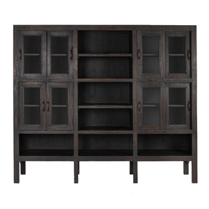 Rowena Interiors Reclaimed Wood Sliding Glass Door Cabinet Tall Narrow Storage for Living Room Loft EC2292