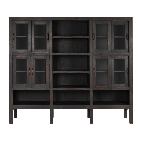 Rowena Interiors Reclaimed Wood Sliding Glass Door Cabinet Tall Narrow Storage for Living Room Loft EC2292