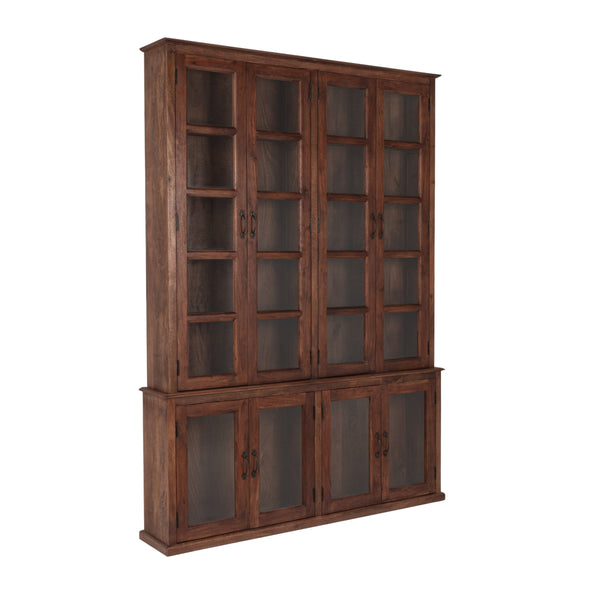 Rowena Interiors Mango Wood Two Piece China Cabinet with Eight Glass Doors for Dining or Living Rooms EC2293MC