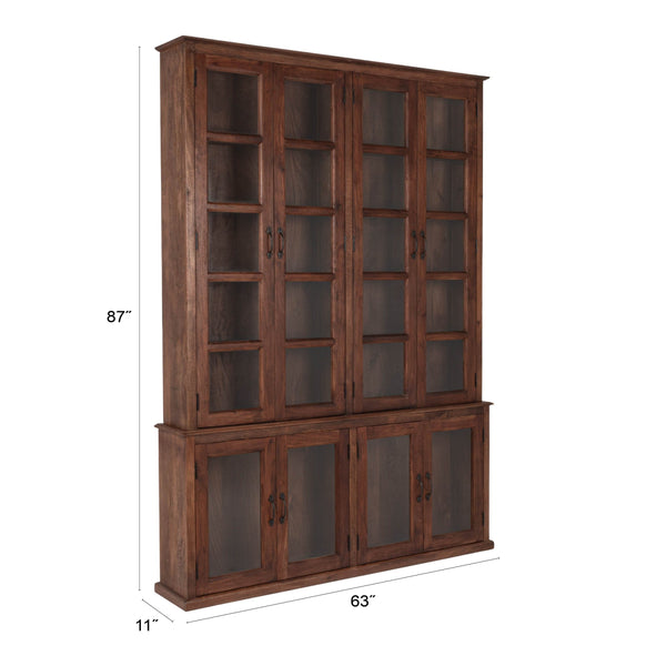 Rowena Interiors Mango Wood Two Piece China Cabinet with Eight Glass Doors for Dining or Living Rooms EC2293MC