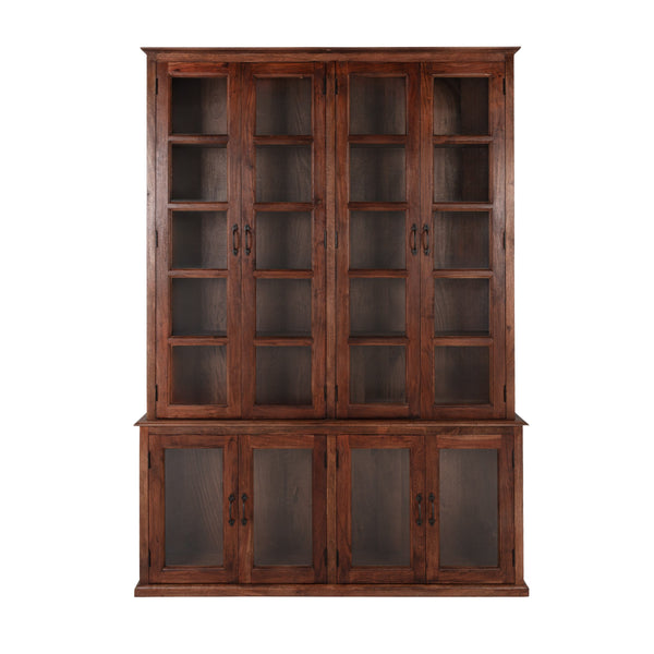 Rowena Interiors Mango Wood Two Piece China Cabinet with Eight Glass Doors for Dining or Living Rooms EC2293MC