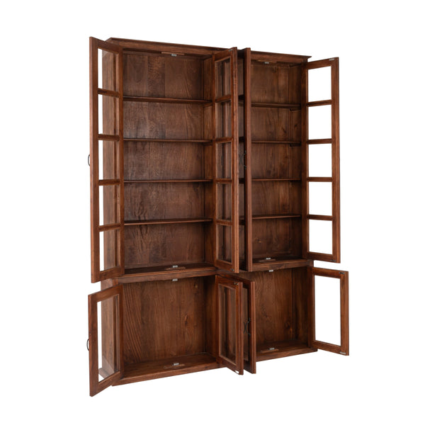 Rowena Interiors Mango Wood Two Piece China Cabinet with Eight Glass Doors for Dining or Living Rooms EC2293MC