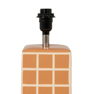 Rowena Interiors 18 Inch Windowpane Stoneware Ceramic Table Lamp with Pleated Linen Shade for Warm Ambiance Orange EC2296