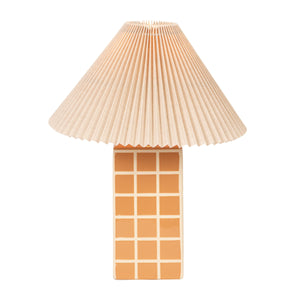 Rowena Interiors 18 Inch Windowpane Stoneware Ceramic Table Lamp with Pleated Linen Shade for Warm Ambiance Orange EC2296