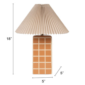 Rowena Interiors 18 Inch Windowpane Stoneware Ceramic Table Lamp with Pleated Linen Shade for Warm Ambiance Orange EC2296