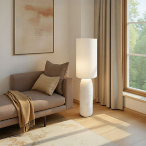 Rowena Interiors 43.75 Inch Artisan Stoneware Base Floor Lamp with Natural Linen Drum Shade for Modern Interiors EC2297