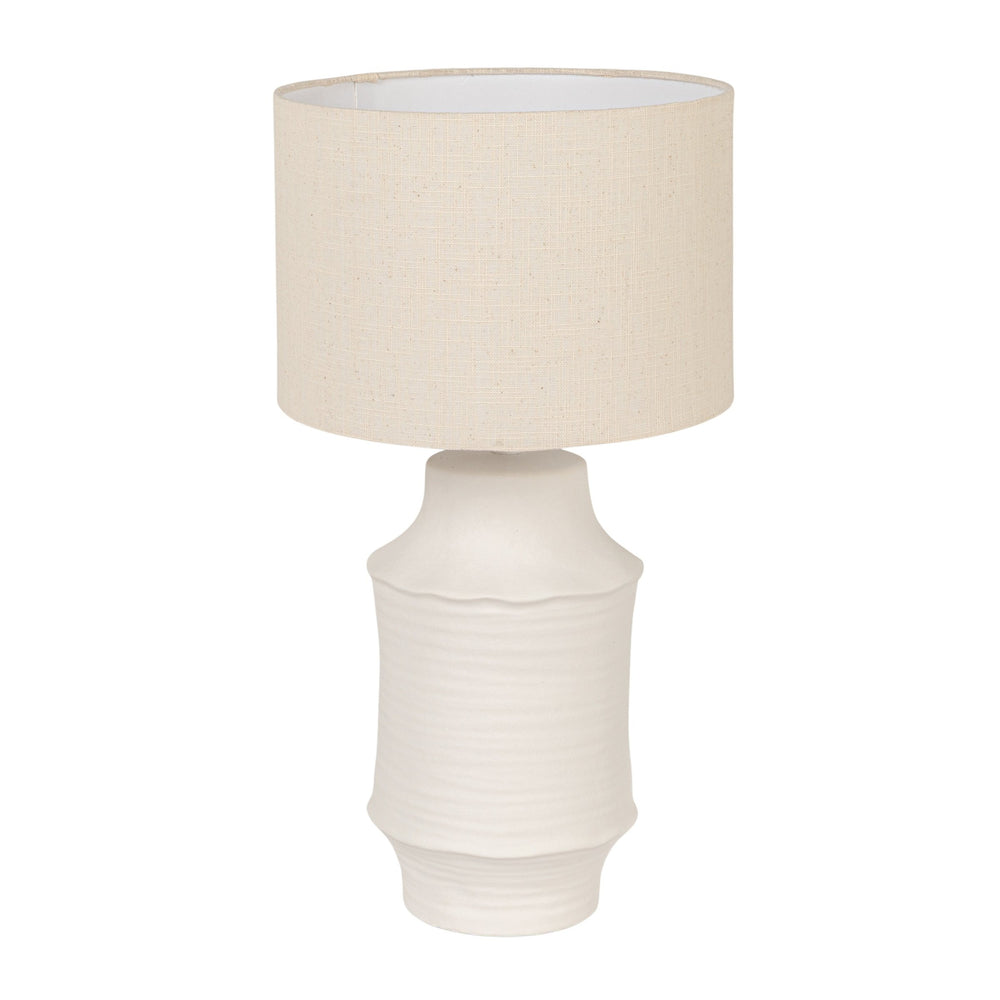 Rowena Interiors 19.75 Inch Handcrafted Stoneware Table Lamp with Linen Drum Shade for Coastal Farmhouse EC2298