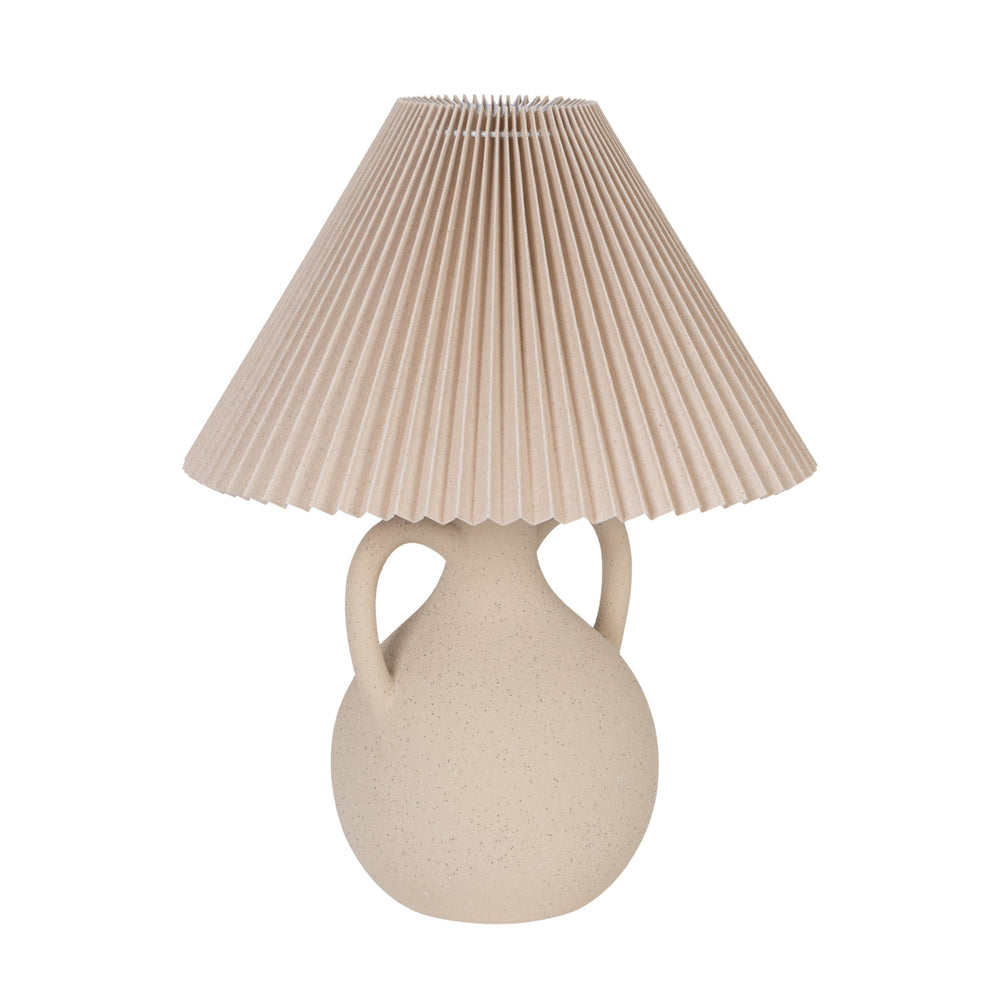 Rowena Interiors 19.5 Inch Handcrafted Stoneware Amphora Table Lamp with Linen Pleated Empire Shade EC2299