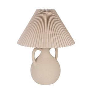 Rowena Interiors 19.5 Inch Handcrafted Stoneware Amphora Table Lamp with Linen Pleated Empire Shade EC2299