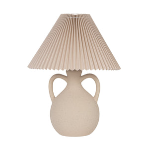 Rowena Interiors 19.5 Inch Handcrafted Stoneware Amphora Table Lamp with Linen Pleated Empire Shade EC2299