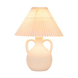 Rowena Interiors 19.5 Inch Handcrafted Stoneware Amphora Table Lamp with Linen Pleated Empire Shade EC2299