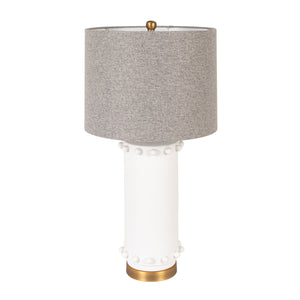 Rowena Interiors 27 Inch Ivory Stoneware Hobnail Table Lamp with Gray Linen Shade for Ambient Rooms EC2304