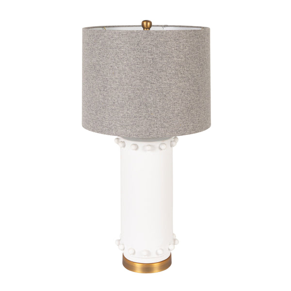 Rowena Interiors 27 Inch Ivory Stoneware Hobnail Table Lamp with Gray Linen Shade for Ambient Rooms EC2304