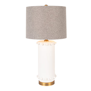 Rowena Interiors 27 Inch Ivory Stoneware Hobnail Table Lamp with Gray Linen Shade for Ambient Rooms EC2304