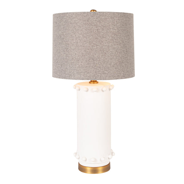 Rowena Interiors 27 Inch Ivory Stoneware Hobnail Table Lamp with Gray Linen Shade for Ambient Rooms EC2304