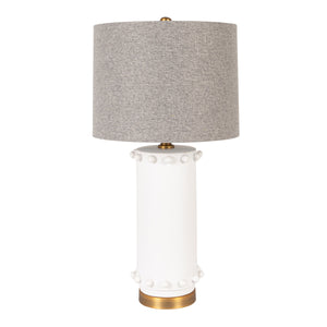 Rowena Interiors 27 Inch Ivory Stoneware Hobnail Table Lamp with Gray Linen Shade for Ambient Rooms EC2304