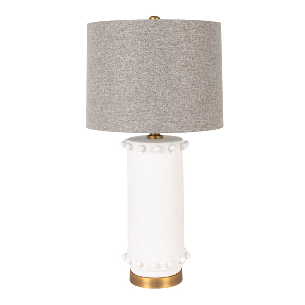 Rowena Interiors 27 Inch Ivory Stoneware Hobnail Table Lamp with Gray Linen Shade for Ambient Rooms EC2304