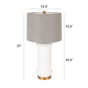 Rowena Interiors 27 Inch Ivory Stoneware Hobnail Table Lamp with Gray Linen Shade for Ambient Rooms EC2304