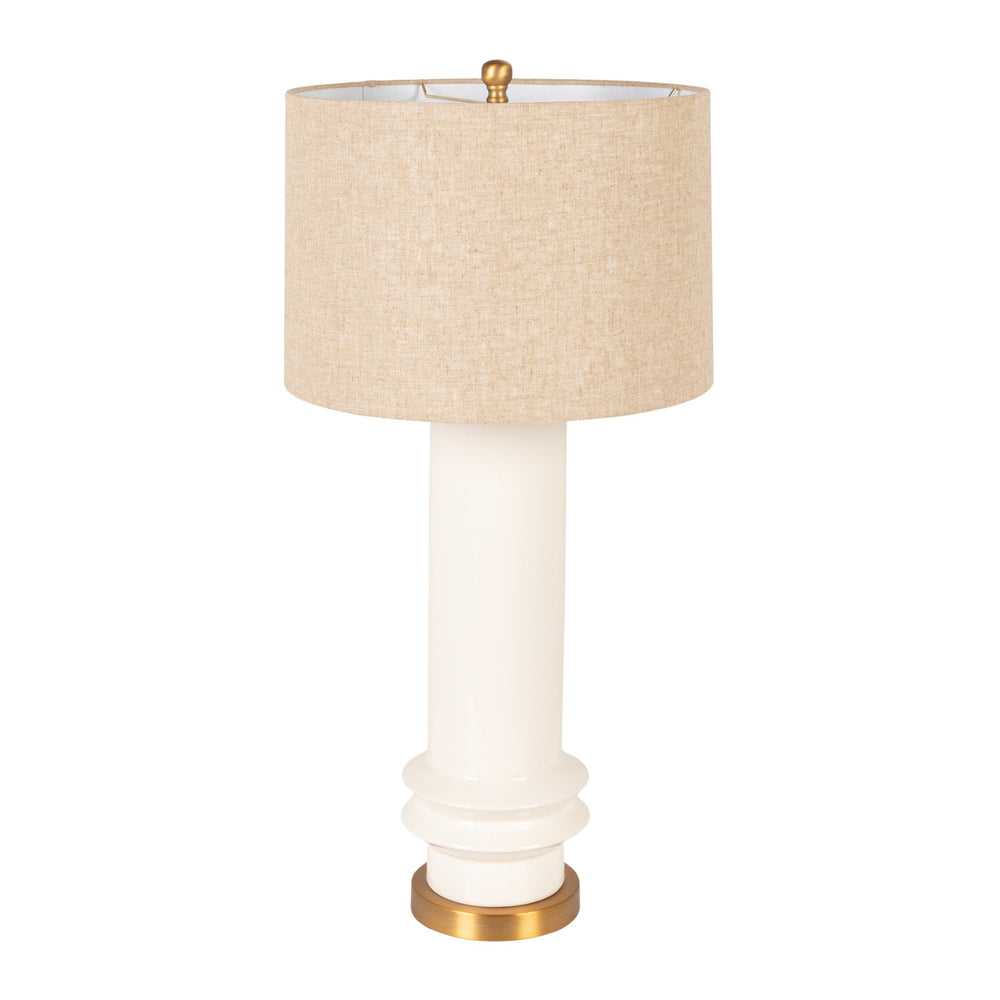 Rowena Interiors 31.5 Inch Handcrafted Stoneware Table Lamp with Ribbed Base and Natural Linen Shade EC2305