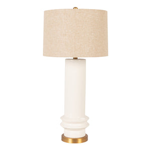 Rowena Interiors 31.5 Inch Handcrafted Stoneware Table Lamp with Ribbed Base and Natural Linen Shade EC2305