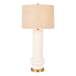Rowena Interiors 31.5 Inch Handcrafted Stoneware Table Lamp with Ribbed Base and Natural Linen Shade EC2305
