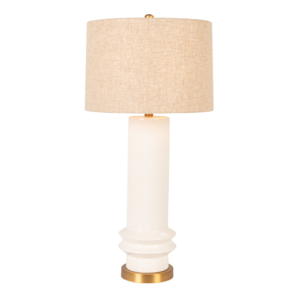 Rowena Interiors 31.5 Inch Handcrafted Stoneware Table Lamp with Ribbed Base and Natural Linen Shade EC2305