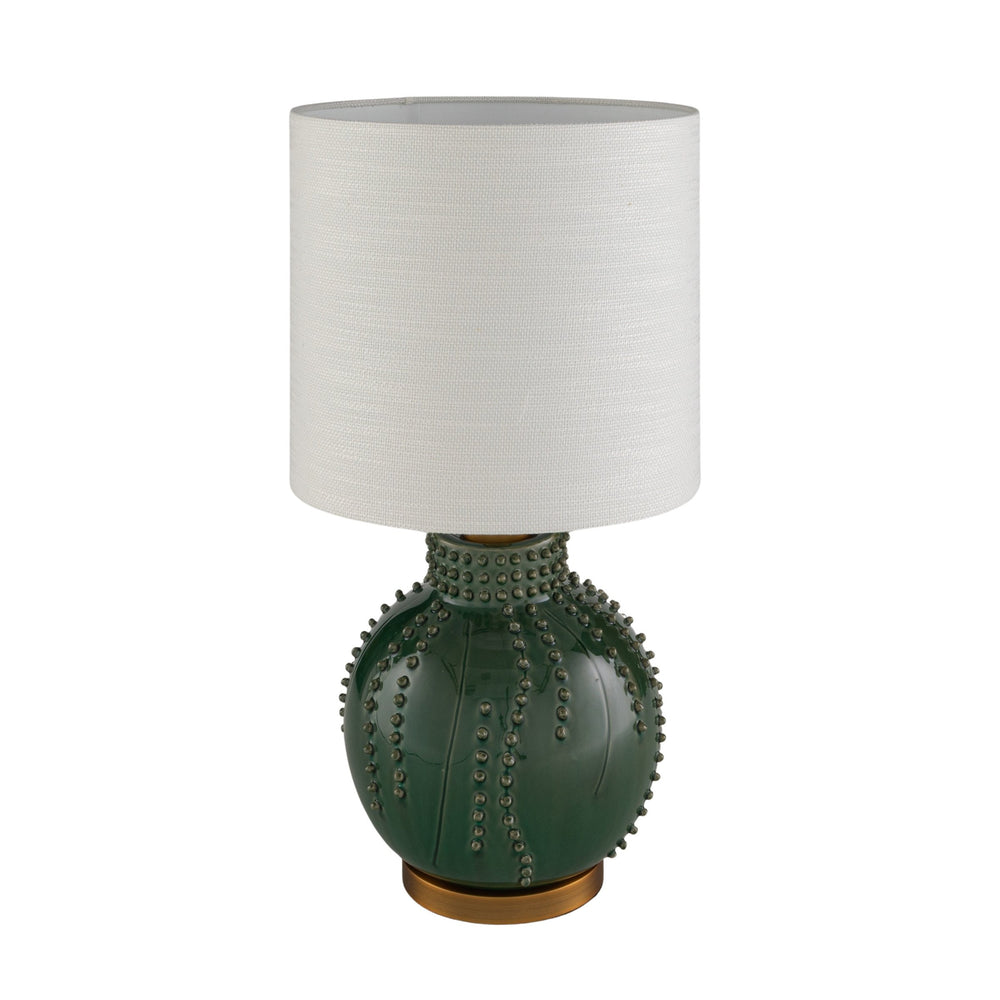 Rowena Interiors 24 Inch Handcrafted Stoneware Table Lamp Emerald Glazed Base with Natural Linen Drum Shade EC2306