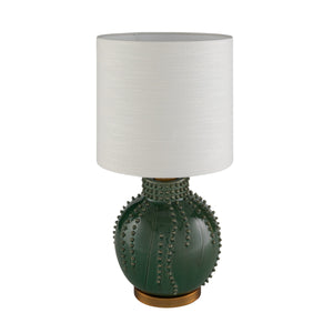 Rowena Interiors 24 Inch Handcrafted Stoneware Table Lamp Emerald Glazed Base with Natural Linen Drum Shade EC2306