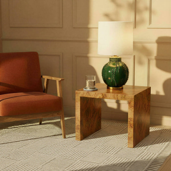 Rowena Interiors 24 Inch Handcrafted Stoneware Table Lamp Emerald Glazed Base with Natural Linen Drum Shade EC2306