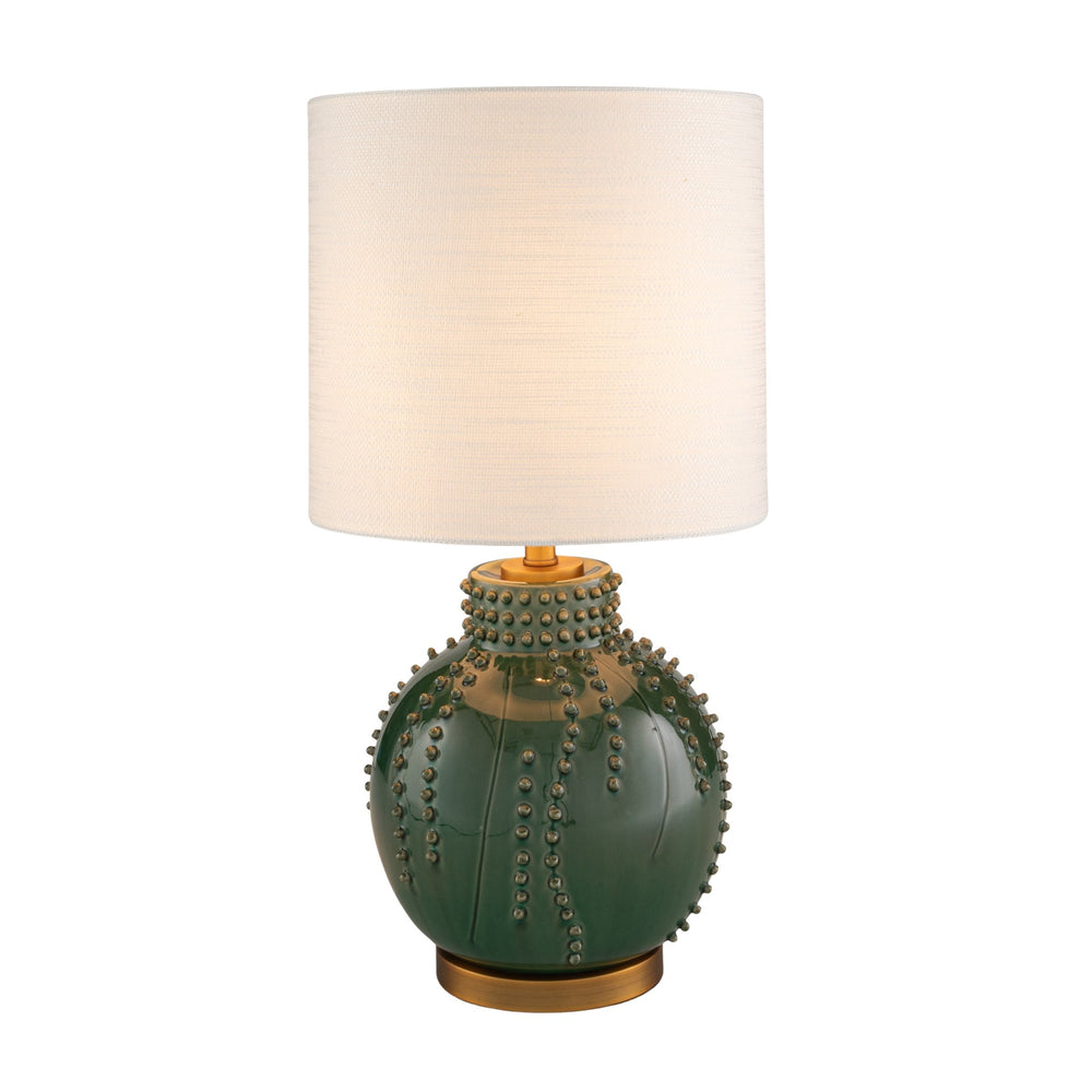 Rowena Interiors 24 Inch Handcrafted Stoneware Table Lamp Emerald Glazed Base with Natural Linen Drum Shade EC2306