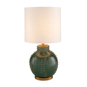 Rowena Interiors 24 Inch Handcrafted Stoneware Table Lamp Emerald Glazed Base with Natural Linen Drum Shade EC2306