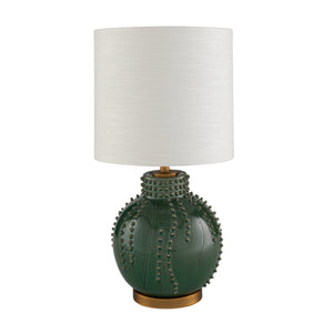 Rowena Interiors 24 Inch Handcrafted Stoneware Table Lamp Emerald Glazed Base with Natural Linen Drum Shade EC2306