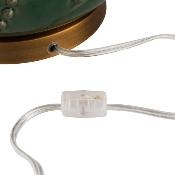 Rowena Interiors 24 Inch Handcrafted Stoneware Table Lamp Emerald Glazed Base with Natural Linen Drum Shade EC2306