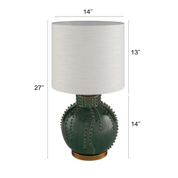 Rowena Interiors 24 Inch Handcrafted Stoneware Table Lamp Emerald Glazed Base with Natural Linen Drum Shade EC2306