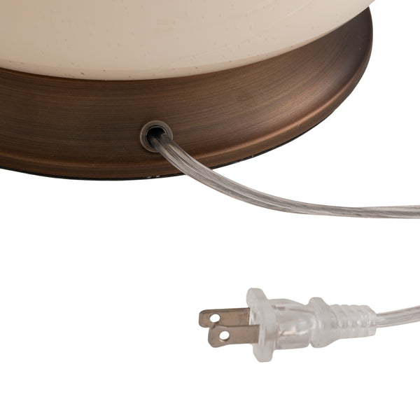 Rowena Interiors 32 Inch Ivory Glass Cylinder Table Lamp with Linen Drum Shade and Brushed Brass Detail EC2307