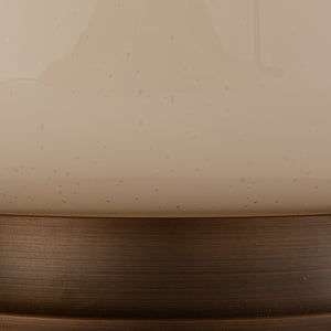 Rowena Interiors 32 Inch Ivory Glass Cylinder Table Lamp with Linen Drum Shade and Brushed Brass Detail EC2307