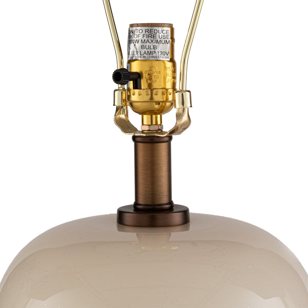 Rowena Interiors 32 Inch Ivory Glass Cylinder Table Lamp with Linen Drum Shade and Brushed Brass Detail EC2307
