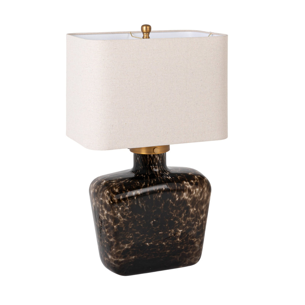 Rowena Interiors 26.5 Inch Tortoiseshell Art Glass Table Lamp with Natural Linen Shade for Living Rooms EC2308
